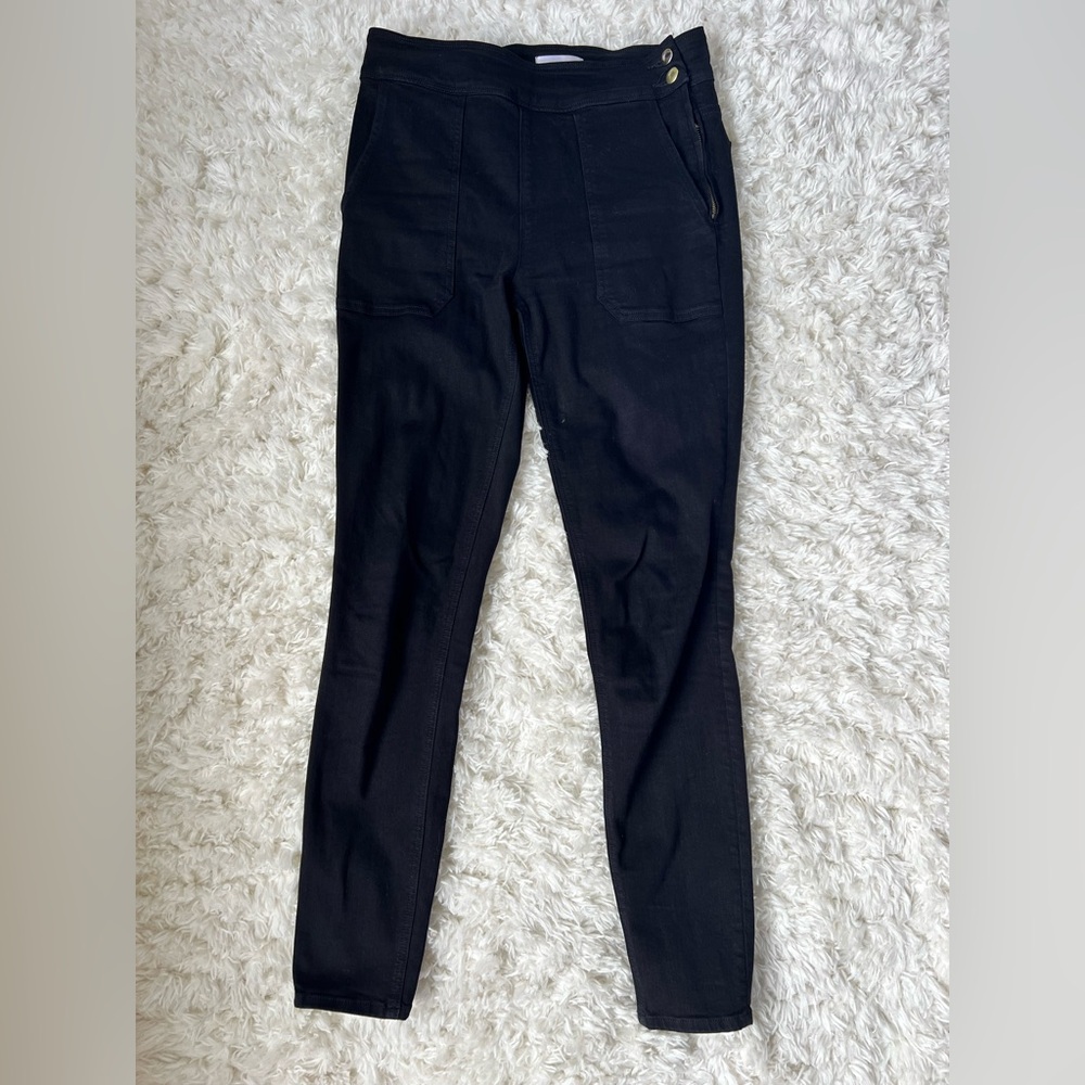 FRAME black skinny jeans cargo pockets gold buttons high rise 28